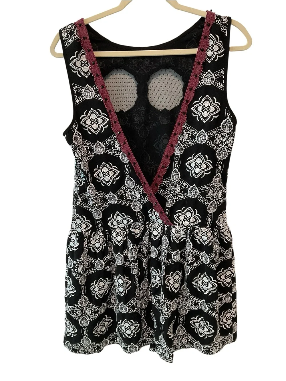 Free People Ovs Night Embroidered Deep V Back Mini Dress Small Black Boho